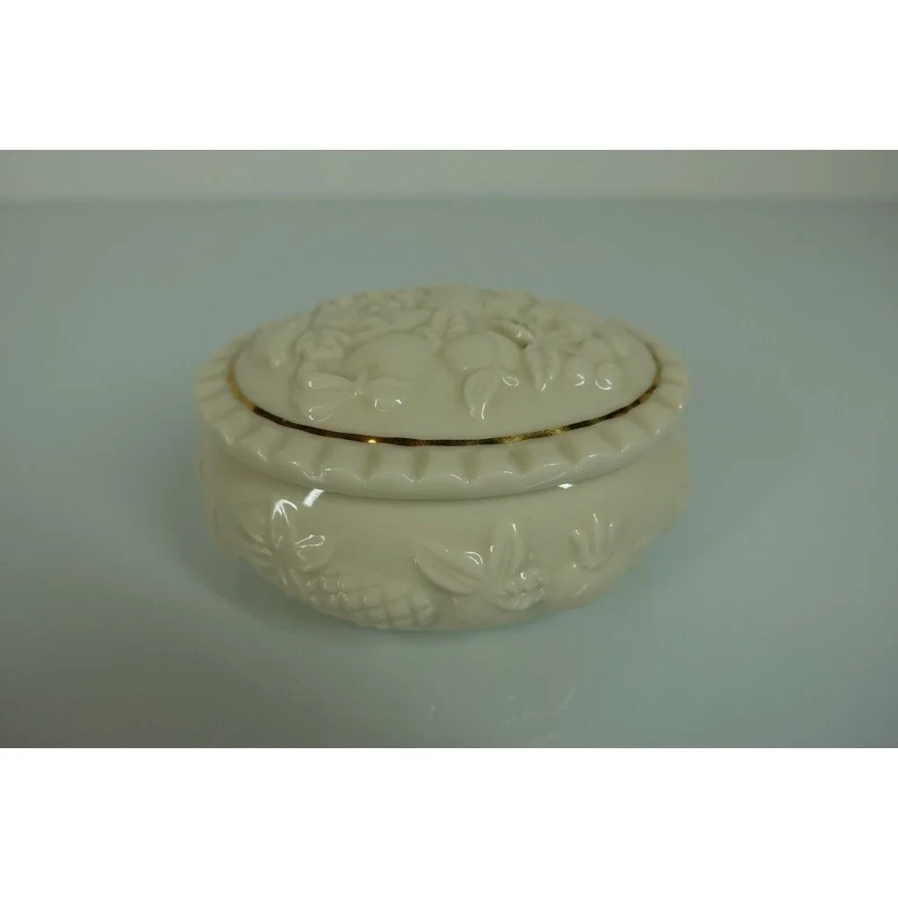 Lenox Fruits of Life Oval Porcelain Trinket Box with Gold Trim Vintage 1998